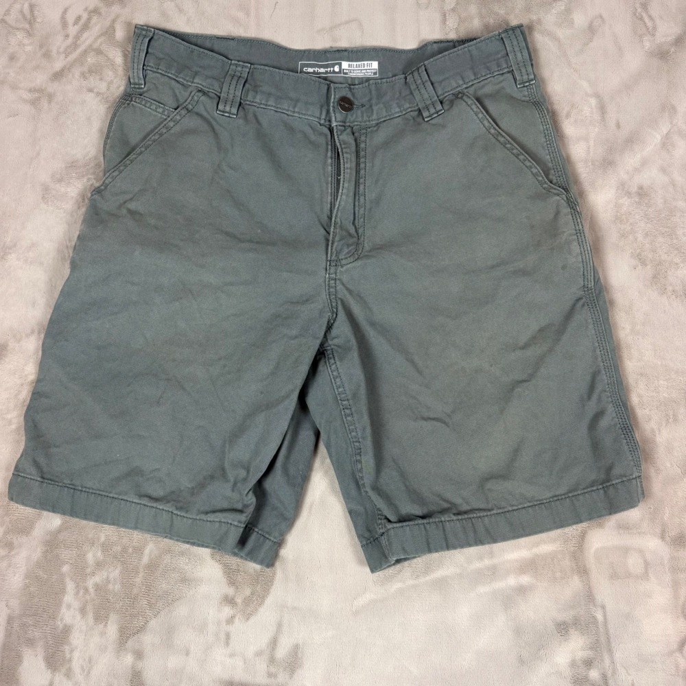 Carhartt Relaxed Fit Canvas Work Shorts Mens 34 Gray Green Utility Cargo Pocket
